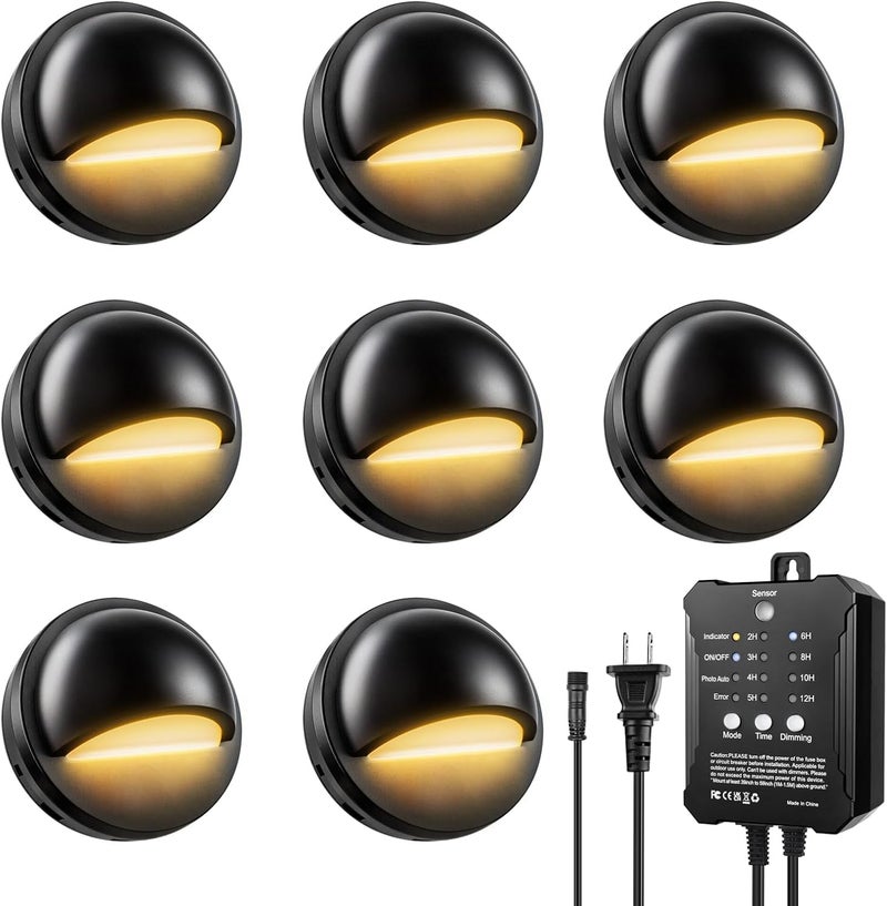 HOSITARK Low Voltage LED Deck Lights Kit with Transformer Timer and Photocell Sensor, IP67 Waterproof Low Voltage Landscape Lighting, 12-24V Step Lights for Outdoor Walkway Stair Post Railing (8 Pack) - Image 1